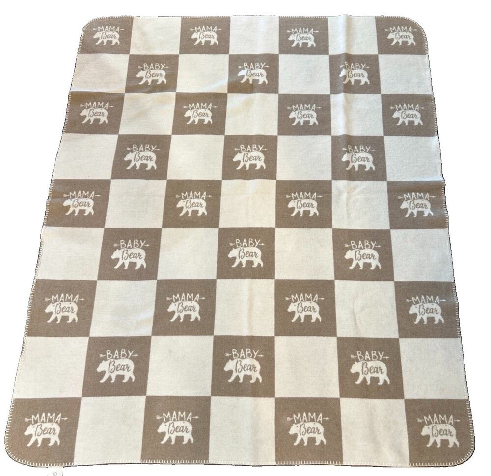 DOCOFIL Throw Blanket Beige & Ivory MAMA BEAR Baby Bear 51x67 Portugal Nursery